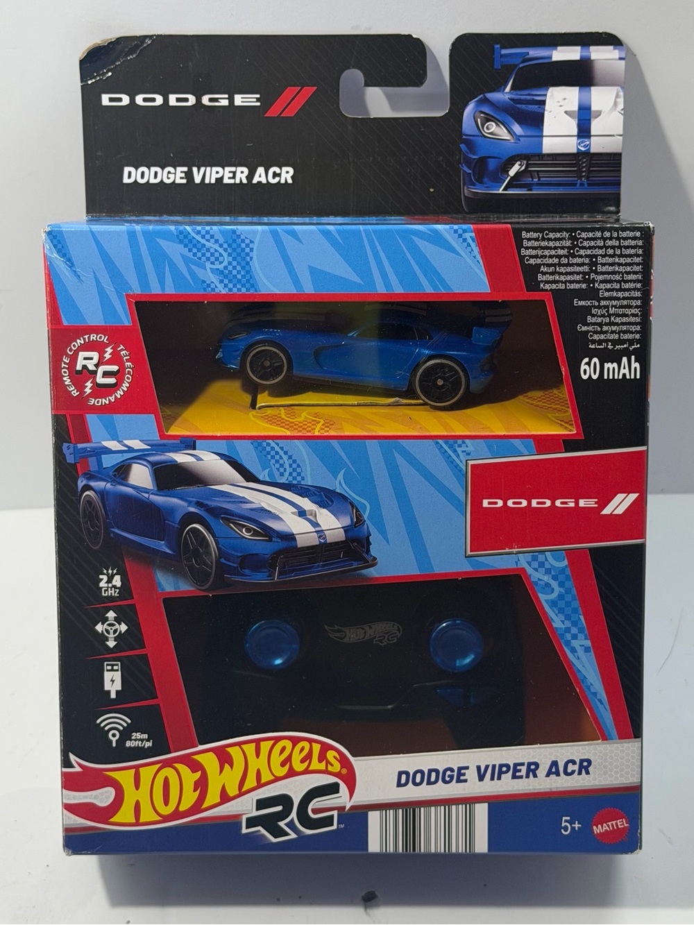 Hot Wheels RC Dodge Viper ACR Toy Car - Blue with White Stripes